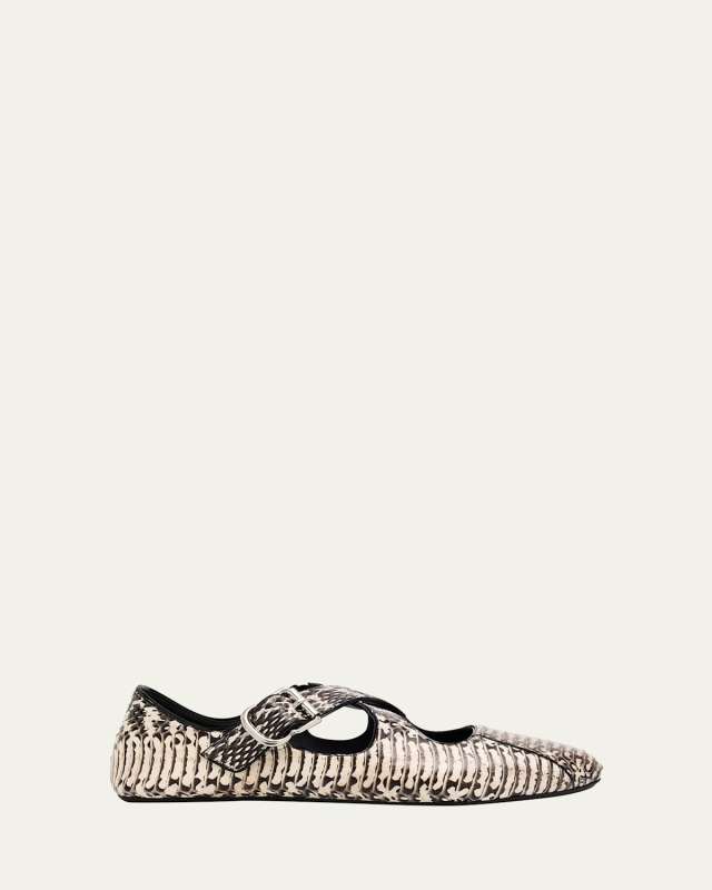 Snakeskin Leather Pattern Cross Ballerina Flats